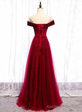 Wine Red Velvet and Tulle Long Prom Dress, A-line Wine Red Floor Length Prom Dress